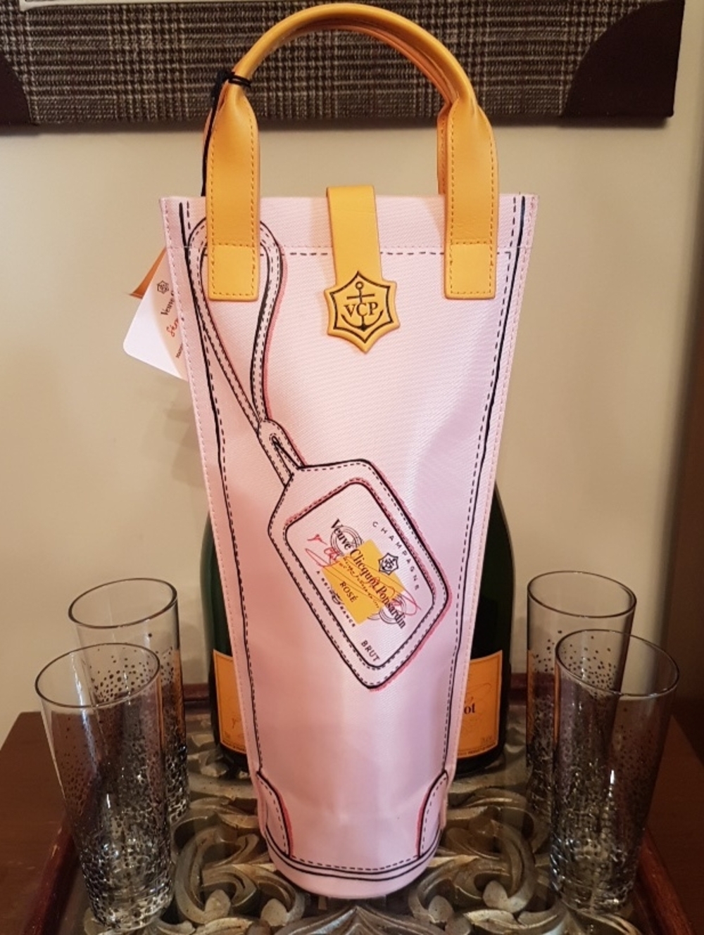 Veuve Cliequot Insolated pink and Yellow Tote-Style Wine Bag